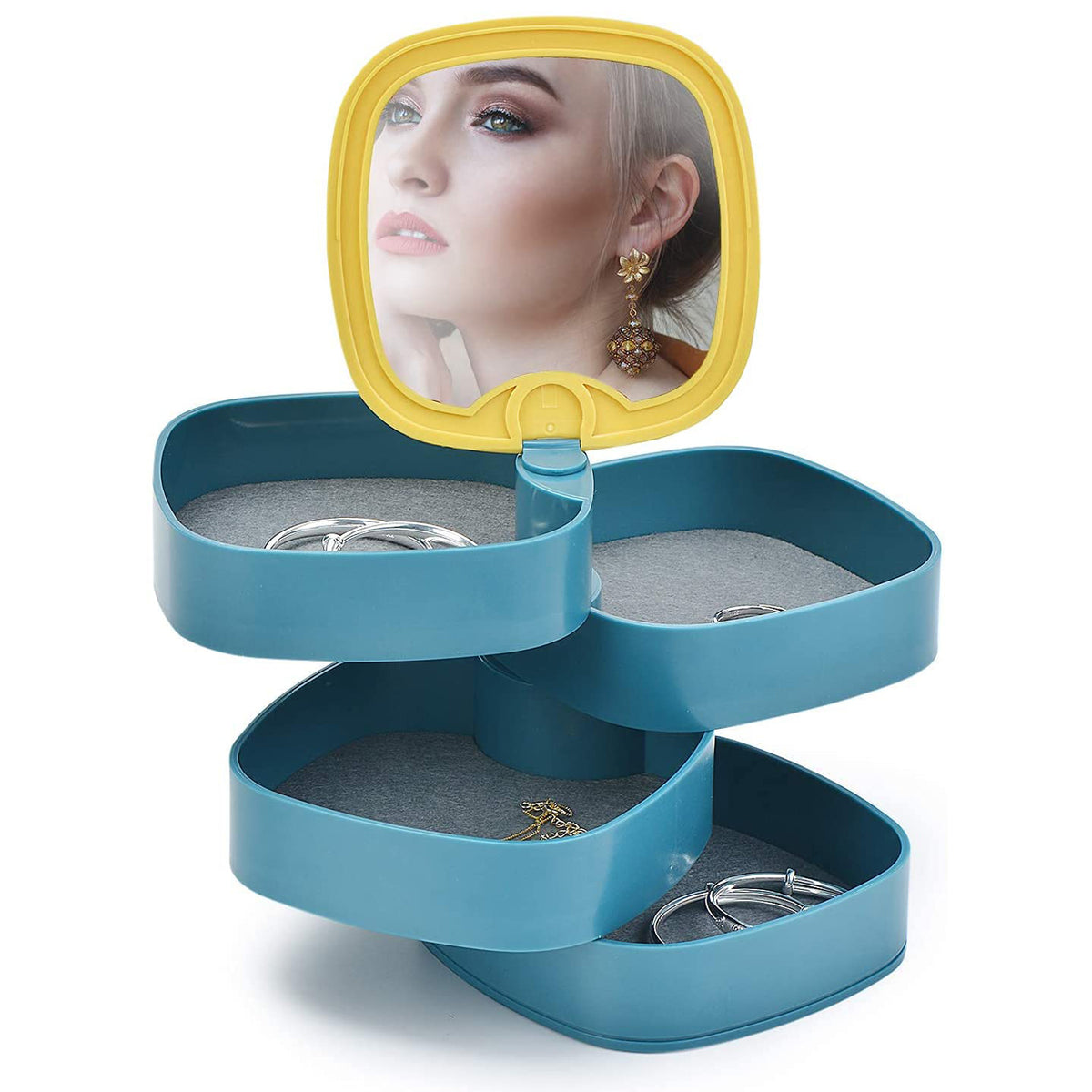 4023 4 Layers Jewellery Box 360 Degree Rotating Jewelry Box Jewelry And Earring Organizer Box With Mirror Accessory Storage Box (Multicolor)