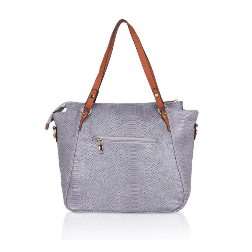 Generic Women's Faux Leather Textured Tote Bag (Grey)