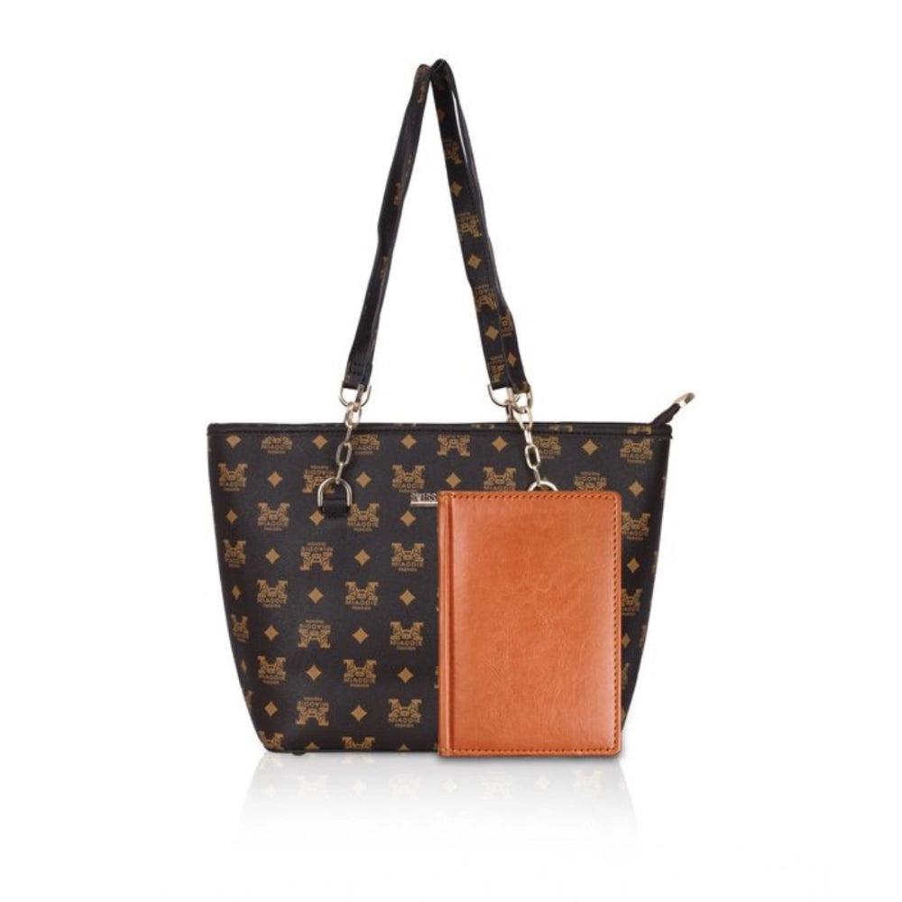 Generic Women's Faux Leather Printed Tote Bag (Brown)