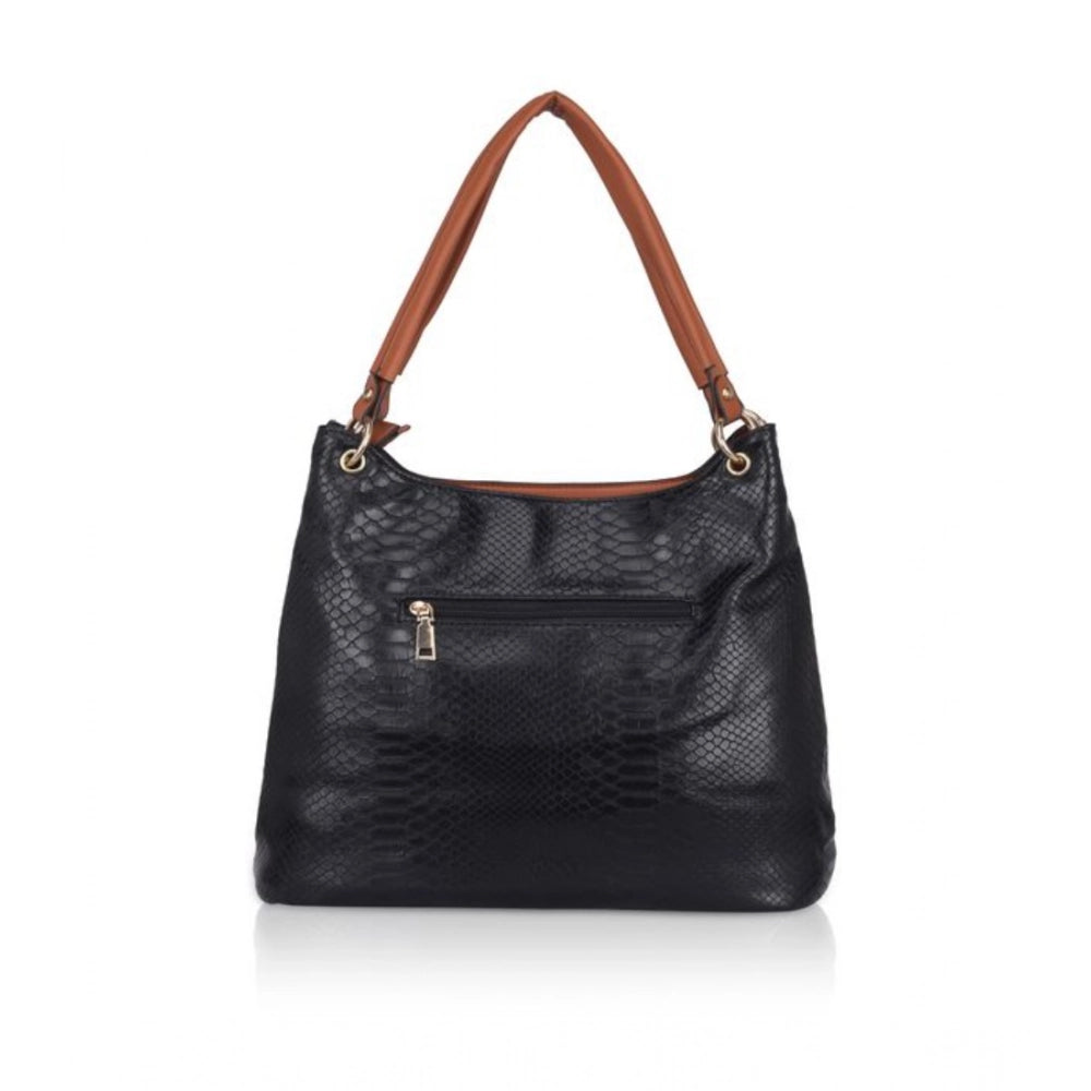 Generic Women's Faux Leather Textured Tote Bag (Black)