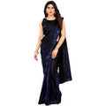 Generic Women's Lycra Floral Saree With Unstitched Blouse (Blue, 5.5 Mtr)