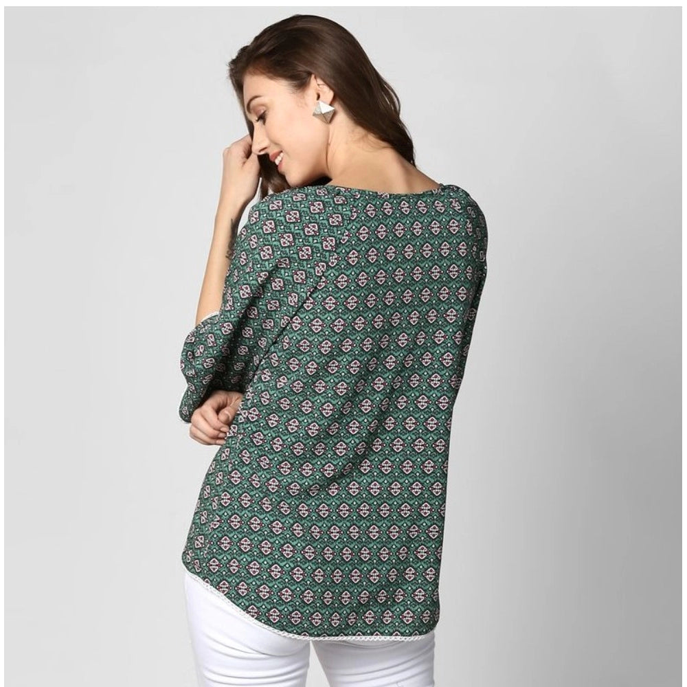 Generic Women's Polyester Printed 3-4th Sleeves Top (Green)
