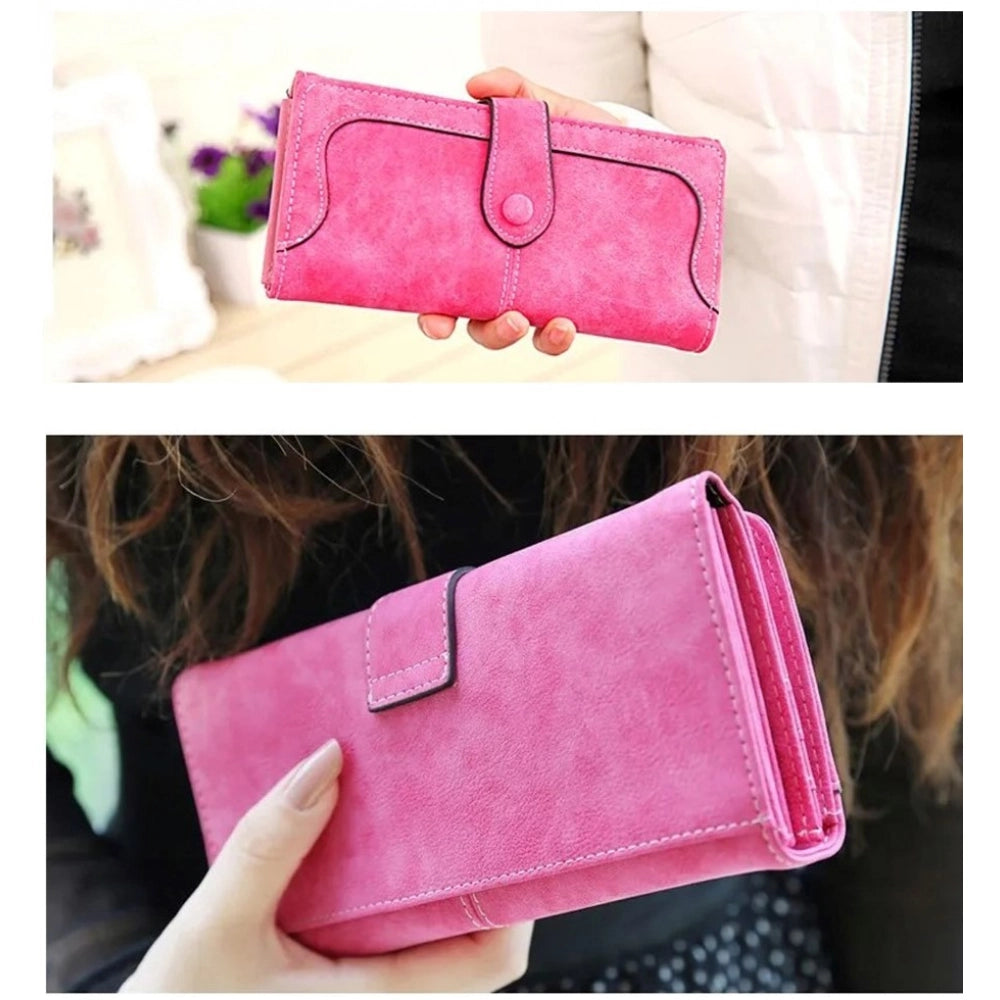 Generic Women's Faux Leather Medium Snap Button Wallet (Pink)