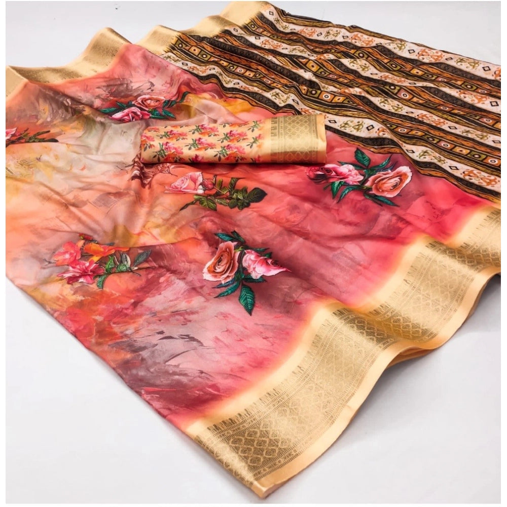 Generic Women's Cotton Silk Printed Saree With Unstitched Blouse 5.5Mtr (Multicolor)