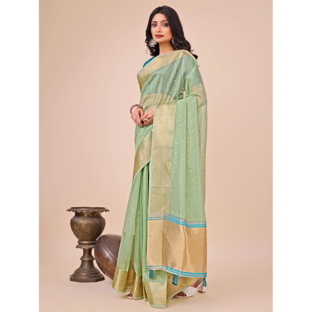 Generic Women's Organza Printed Saree With Unstitched Blouse 5.5Mtr (Green)