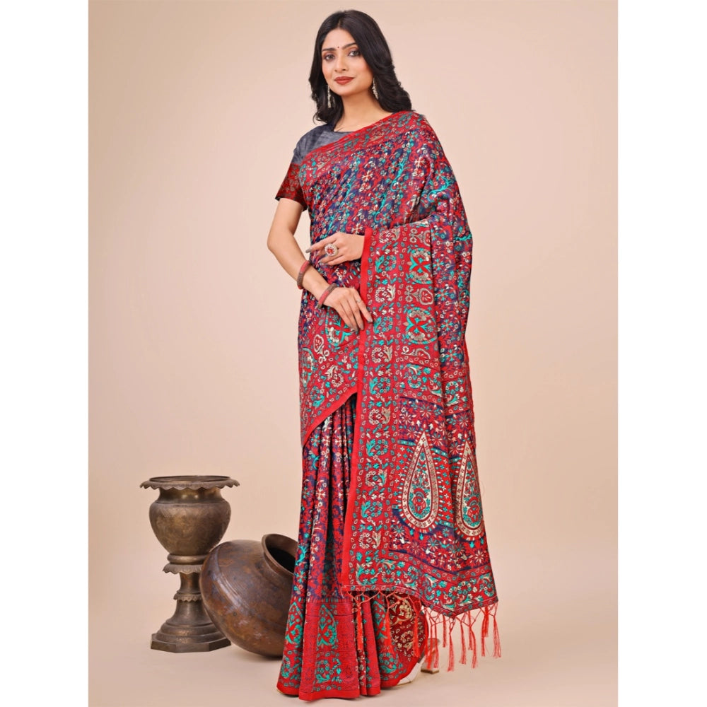 Generic Women's Cotton Printed Saree With Unstitched Blouse 5.5Mtr (Pink)