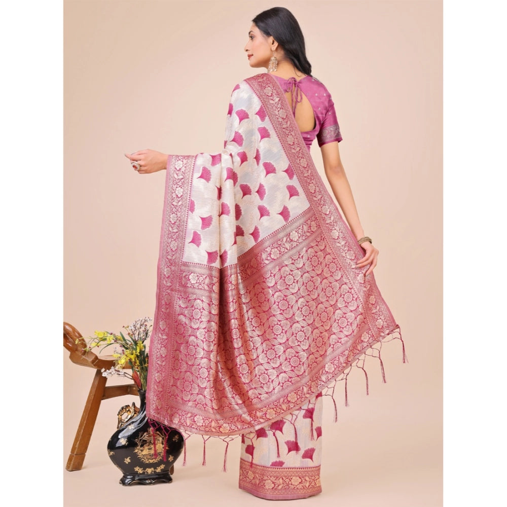 Generic Women's Linen Cotton Printed Saree With Unstitched Blouse 5.5Mtr (Magenta)