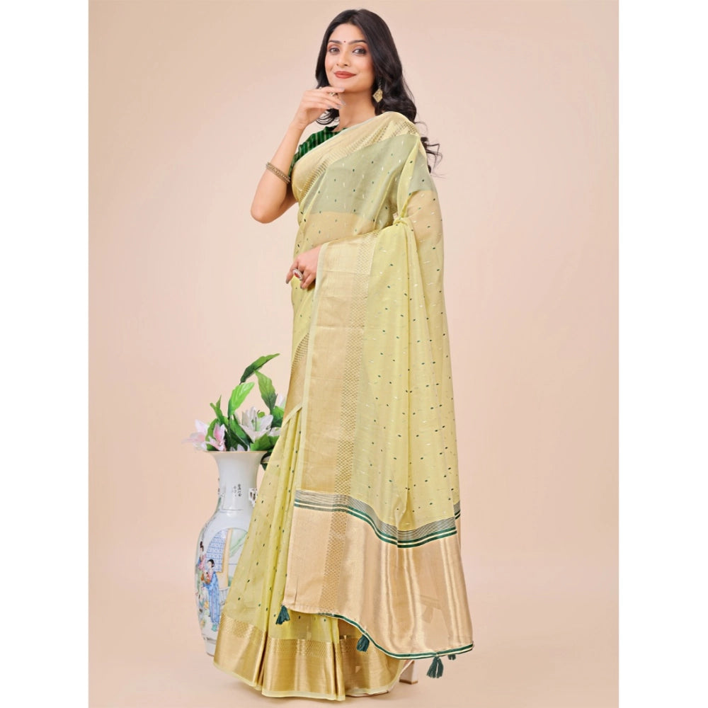 Generic Women's Organza Printed Saree With Unstitched Blouse 5.5Mtr (Light Green)