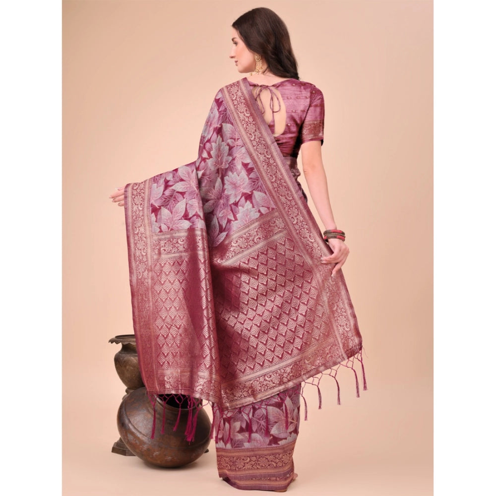 Generic Women's Cotton Printed Saree With Unstitched Blouse 5.5Mtr (Magenta)