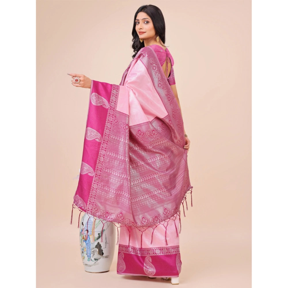 Generic Women's Lichi Silk Printed Saree With Unstitched Blouse 5.5Mtr (Light Pink)