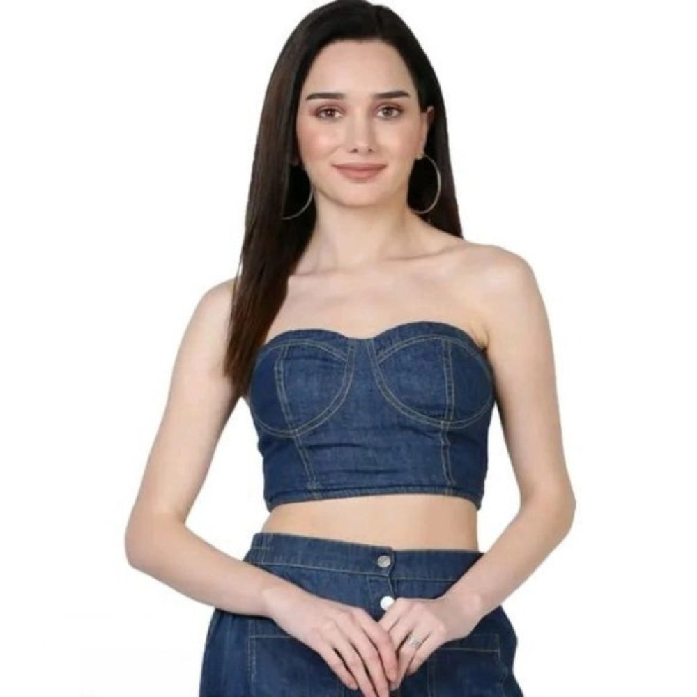 Generic Women's Casual Denim Sleeveless Bluster Top (Blue)