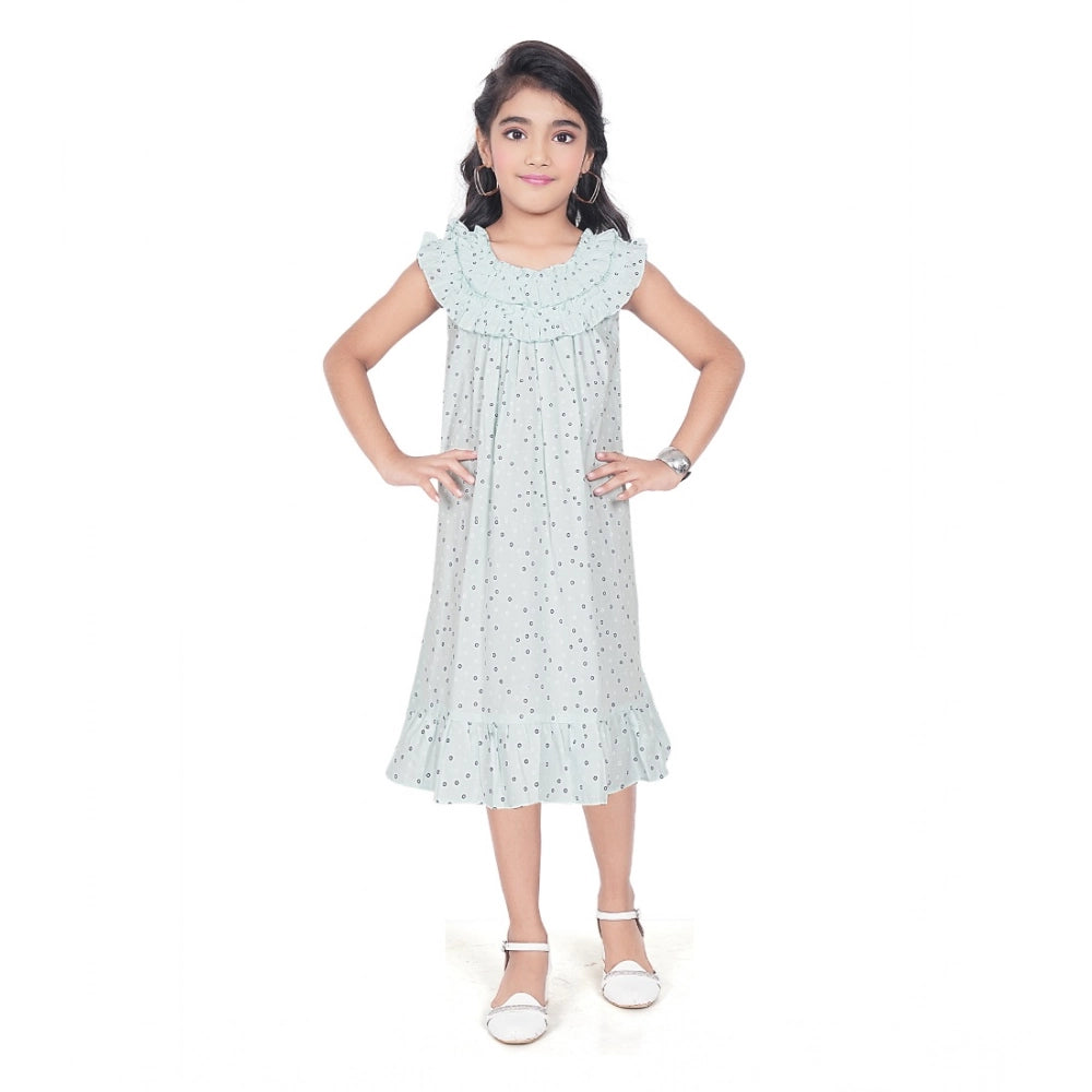 Generic Girl's Heavy Pc Printed Sleeve Less Round Neck Dress (Light Blue)
