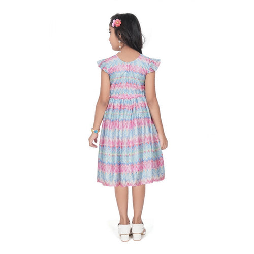 Generic Girl's Lycra Printed Sleeve Less Round Neck Dress (Multicolor)