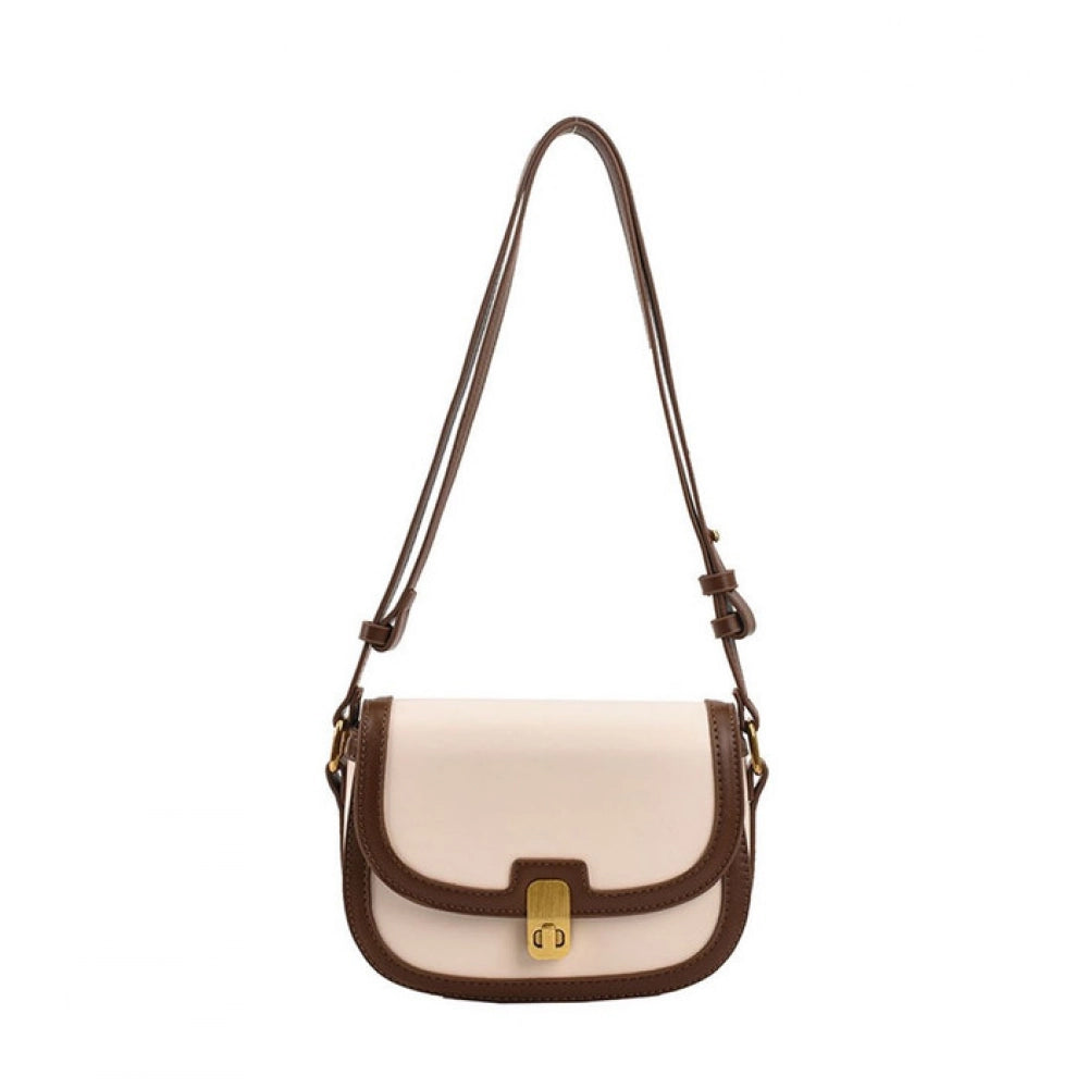Generic Women's PU Leather Zipper Sling Bag (Beige)