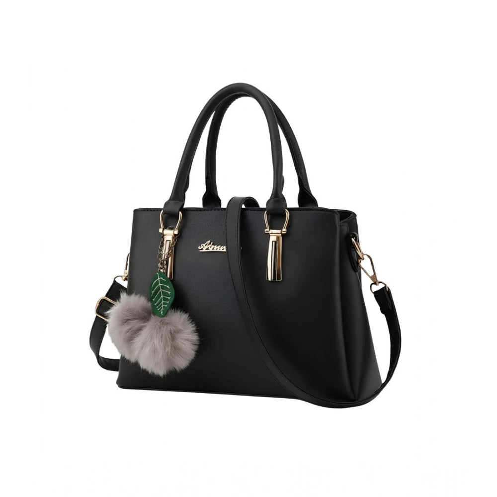 Generic Women's PU Leather Solid Shoulder Zipper Handbag (Black)