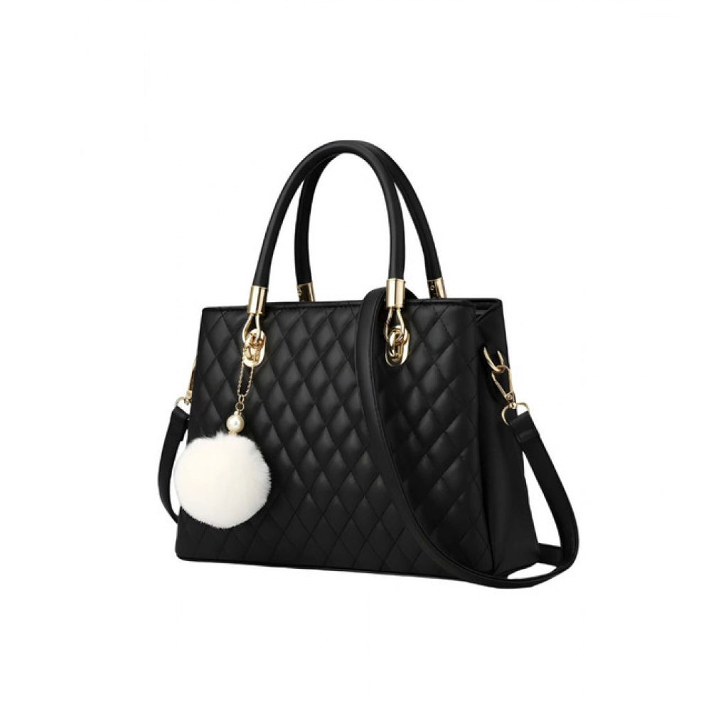 Generic Women's PU Leather Solid Shoulder Zipper Handbag (Black)