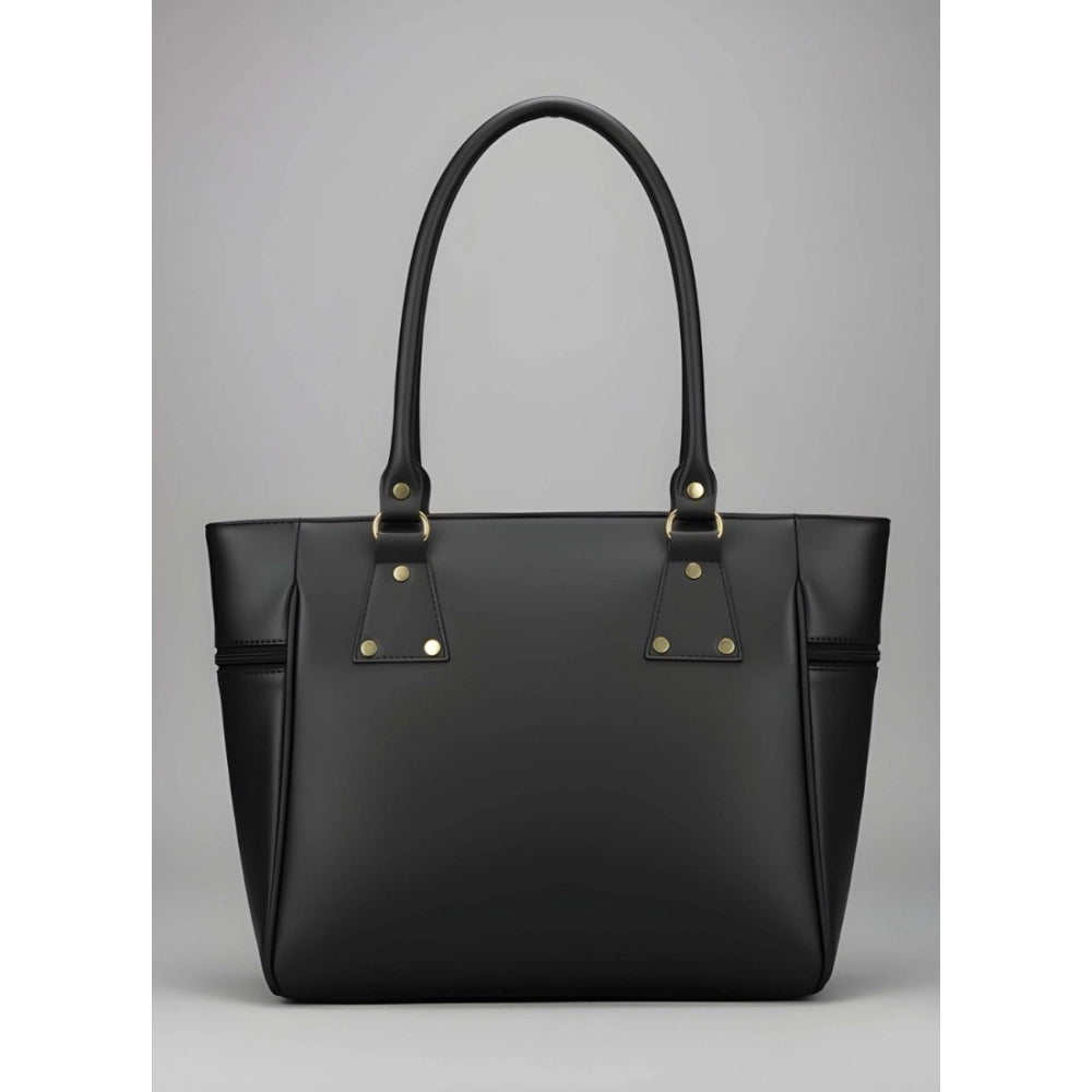 Generic Women's PU Leather Solid Shoulder Zipper Handbag (Black)