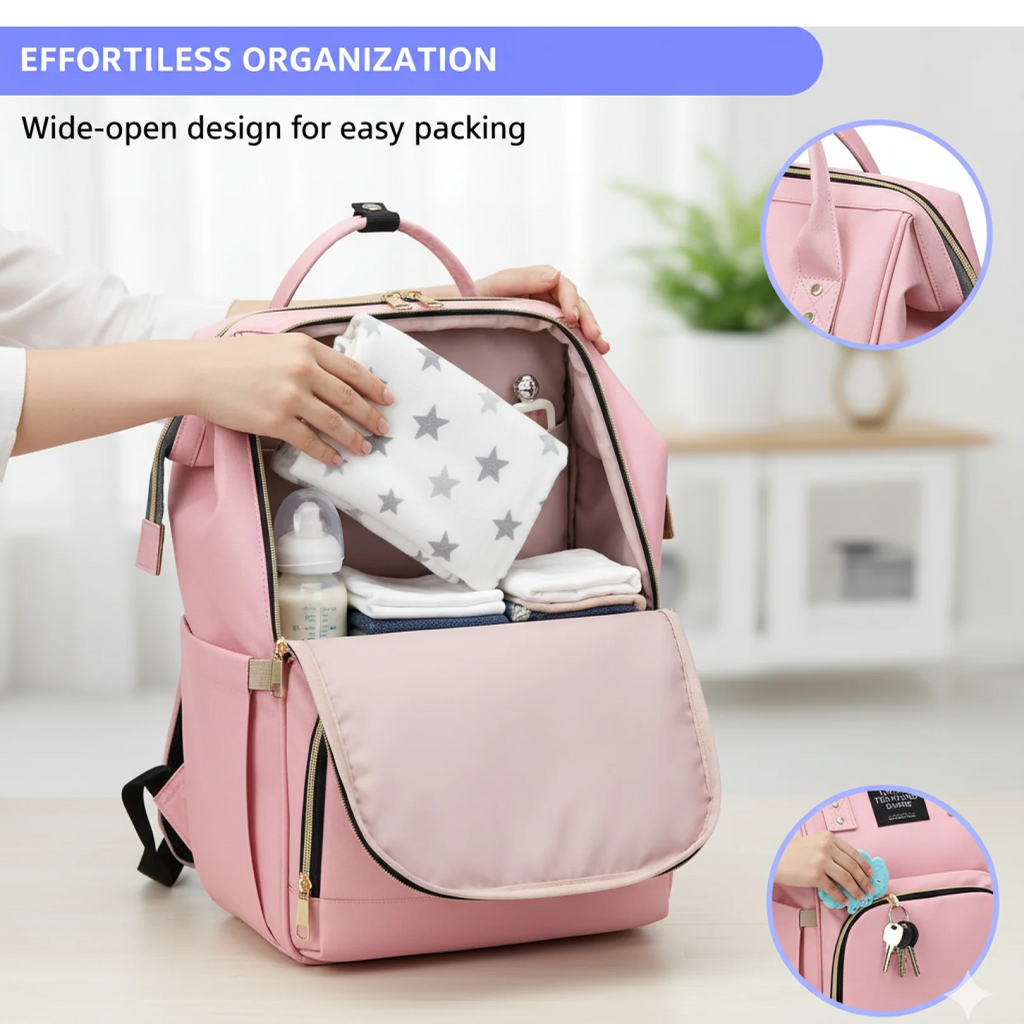 Multipurpose Large Capacity Moms Backpack Diaper Bag (1 Pc  17 Pocket  Big)