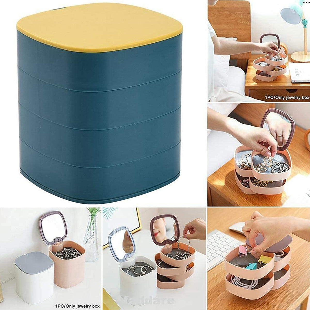 4023 4 Layers Jewellery Box 360 Degree Rotating Jewelry Box Jewelry And Earring Organizer Box With Mirror Accessory Storage Box (Multicolor)